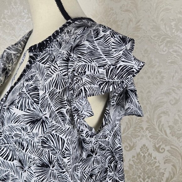 Vineyard Vines Size Small Black and White Linen Shift Dress Split Neck Short Slv - Picture 8 of 16